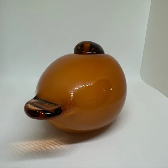 Oiva Toikka Glass Bird Orange Kuulas by Iittala Finland Sculpture, Puffball